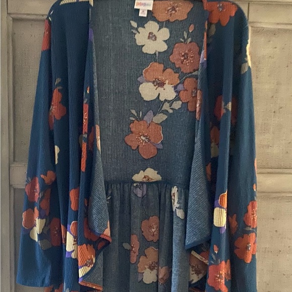 LuLaRoe Floral Teddy Jacket - Teal, Orange, and Purple - Picture 2 of 2